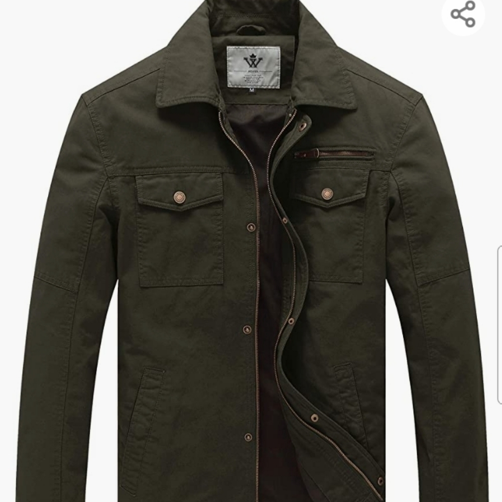 WenVen Olive Green 100% cotton Utility Lapel Military Style Jacket Size Large